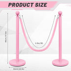 Ferraycle 4 Pcs Stainless Steel Stanchions Post Queue 38 Inch, 5 ft Velvet Rope Carpet Ropes and Pole, Control Barriers for Wedding Birthday Party Decoration Sand Injection Hollow Base Set (Pink)