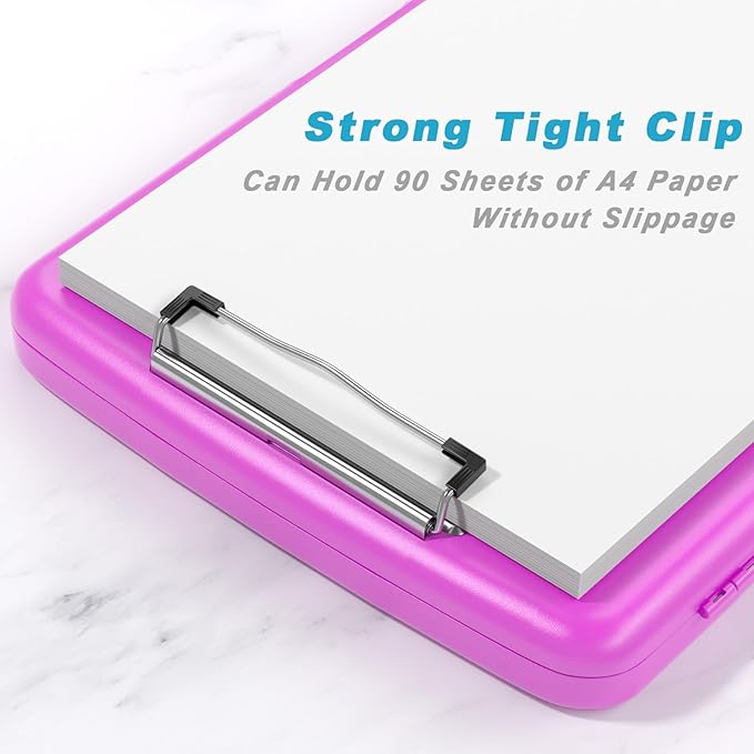 Rimilak Plastic Clipboard with Storage, 8.5 x 11 High Capacity Folio Nursing Case with Pen Holder, Size 14.2 x 9.6 x 1.2″ Folder Side-Opening for Classroom, Teacher, Smooth Writing, Magenta