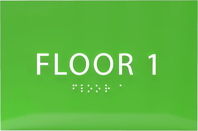 6" X4" Floor 1 Sign - ADA Compliant Tactile Graphics Grade 2 Braille Text | Wall Mount Plastic Directional Assistance, Floor Number Sign for Office, Schools, Hospitals, Apartments