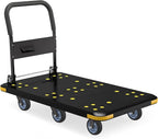 Heavy-Duty Foldable Platform Cart with 6 Wheels & 2000LB Capacity - 360° Swivel & Fixed Casters, Collapsible Push Cart Dolly Black Plastic Trolley, 5" Wheels, Spare Tire & Anti-Collision Corners