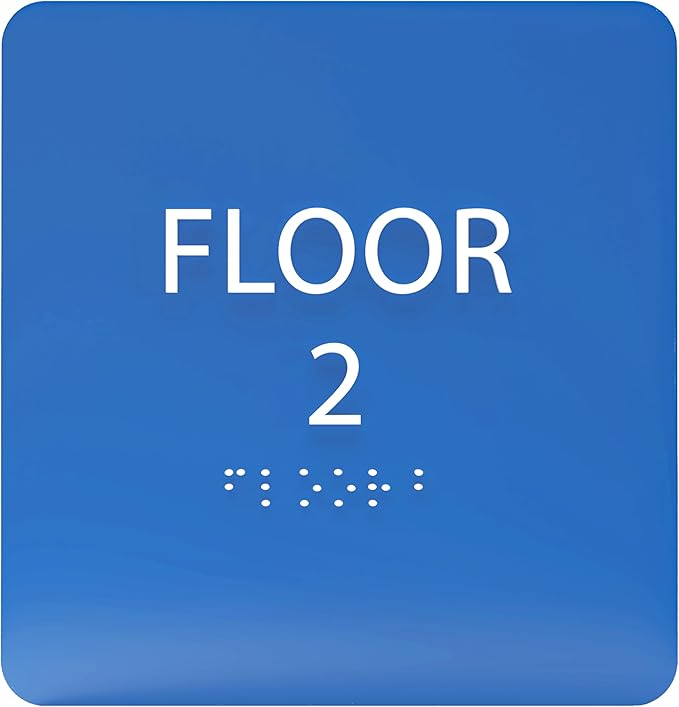 6" X6" Floor 2 Sign - ADA Compliant Tactile Graphics Grade 2 Braille Text Acrylic Wall Signs - Directional Assistance, Floor Number Safety Sign for Office, school Hospital, Apartment