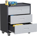 3 Drawers Metal Tool Storage Cabinet with Wheels, Rolling Tool Chest on Locking Wheels & Handle, Garage Cabinet, Heavy Duty Tool Cart, Mobile Steel Locker for Home,Workshop, Black & Grey