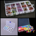 4 Pcs 15 Grids Clear Organizer Box Plastic Storage Container with Fixed Dividers Blue Buckle for Electronics Jewelry Beads Art DIY Crafts Small Parts Non-Adjustable Dividers
