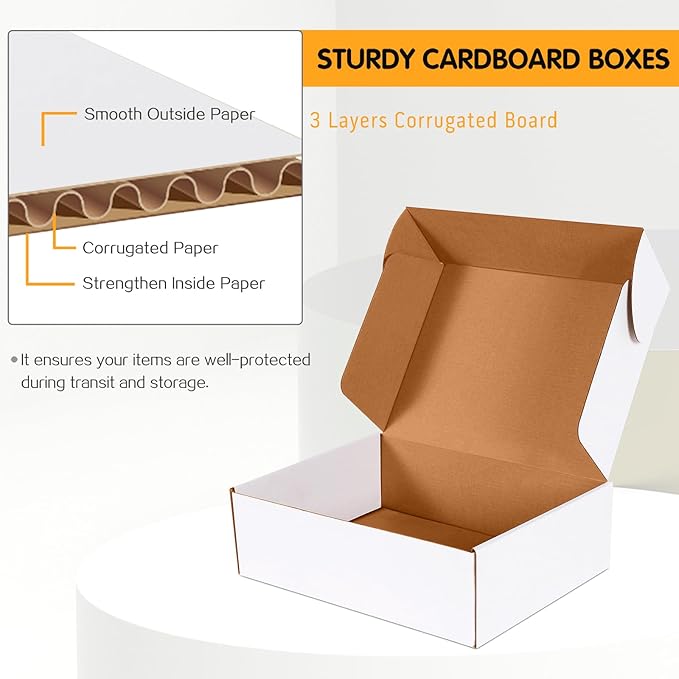 12x9x4 inch Shipping Boxes Set of 20, White Corrugated Cardboard Box Literature Mailer for Mailing Packing Moving and Storage