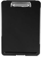 Clipboard with Storage Slim Folding for Nursing, Teachers, Coaches & Office, Plastic Heavy Duty with Pen Holder (9.5” x 13.5”) (Black)