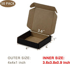 50 Pack 4x4x1 Inches Small Shipping Boxes, Black Corrugated Cardboard Boxes, Moving Mailing Packing Box