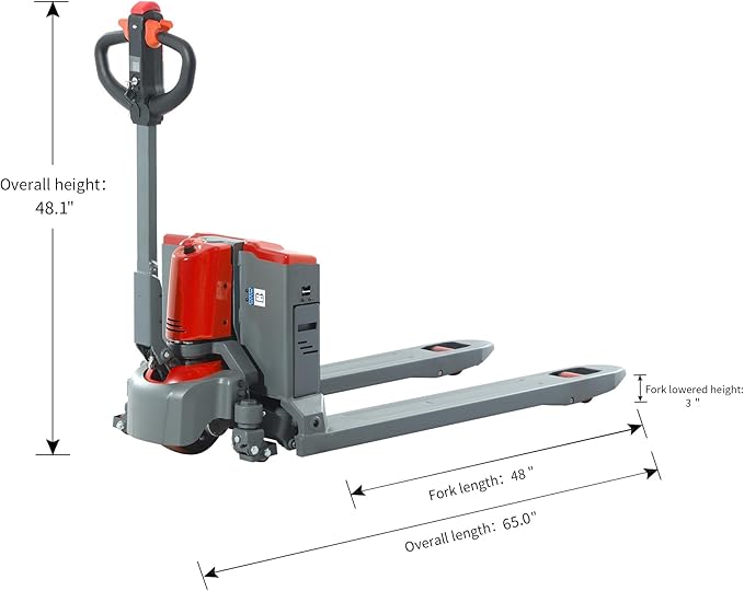 T Tory Carrier Electric Pallet Jack Truck 4400lbs Capacity Lithium Electric Pallet Trucks 48" x27" Forks Li-ion Battery Lift for Narrow Spaces, Easy Battery Replacement-Red