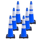 6 Pack 28 Inch Blue Reflective Traffic Cones, Durable Black Base Cones for Parking Management, Construction Sites and Outdoor Events (6, Blue, 28 Inch)