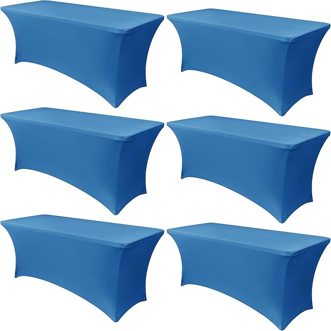 Obstal 6 Pack Stretch Spandex Table Covers for 8 Foot Tables - 8 FT Universal Rectangular Fitted Tablecloth Protector for Wedding, Banquet, Party (Aqua, 96 Length x 30 Width x 30 Height Inches)