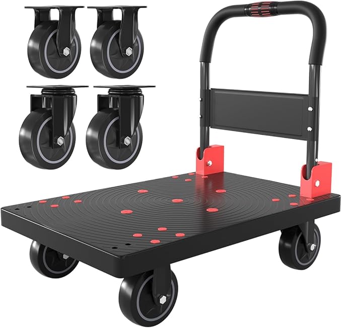 WUD Push Cart, Folding Mobile Platform Trolley,Thickened and Reinforced, 360° Swivel Wheels, 28.7 “L x 19.3 ”W, 661 lb.Black Dolly cart with Wheels