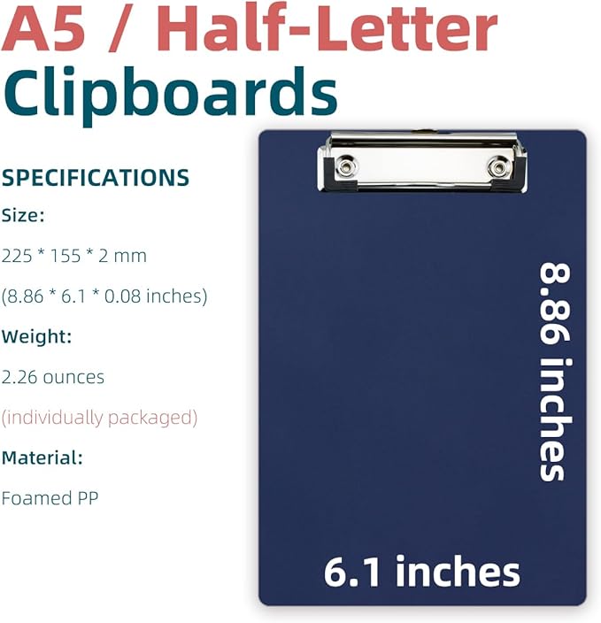 Small Clipboards 6" X 9" Mini Clipboards 4-Pack Half Letter Memo Size Clipboard Menu Pads Receipt Clips for School Office Restaurant Cafe Hotel Black (Black Clip)
