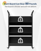 3-Tier Metal Rolling Book Cart, 4 Lockable Wheels & Side Hooks, V-Shaped Heavy Duty Library Cart, 360 Lb Capacity, Bookshelf Organizer for Home, Office, School, Study, Black, 32"x14"x49"
