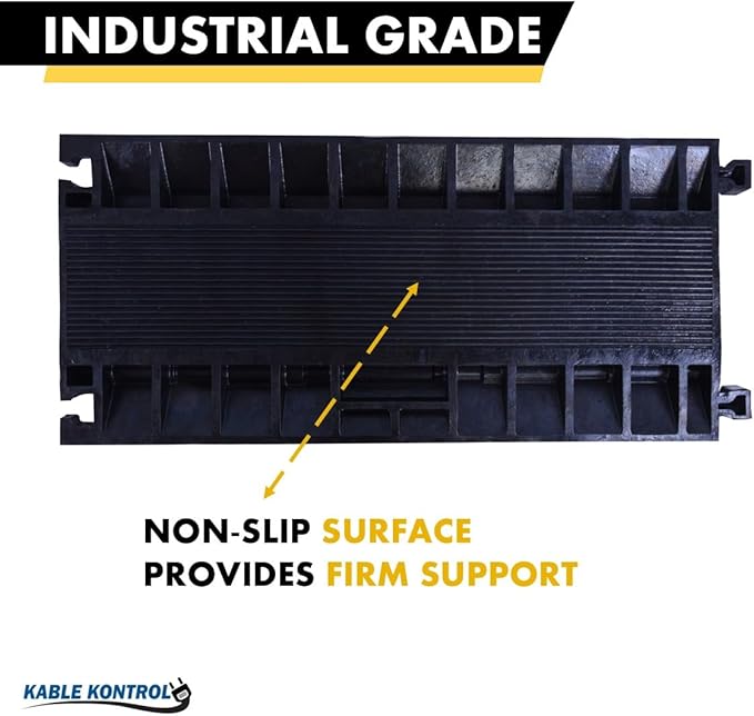 Kable Kontrol Atlas Cable Protector Wire Ramp - 3 Channel - 1 Pc - 35” Long Black & Yellow - 24000 Lbs Load Capacity - Rubber Speed Bump Wire Protector Cord Cover - CP9973