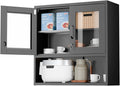VINGLI Metal Wall Cabinet with Locking Glass Doors, Adjustable Shelf, Wall Mounted Storage Display Cabinets for Garage, Kitchen, Home Office, Warehouse, Living Room, Black