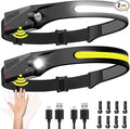 Headlamp Rechargeable 2PCS, 230° Wide Beam Head Lamp LED with Motion Sensor for Adults - Camping Accessories Gear, Waterproof Head Light Flashlight for Hiking, Running, Repairing, Fishing, Cycling