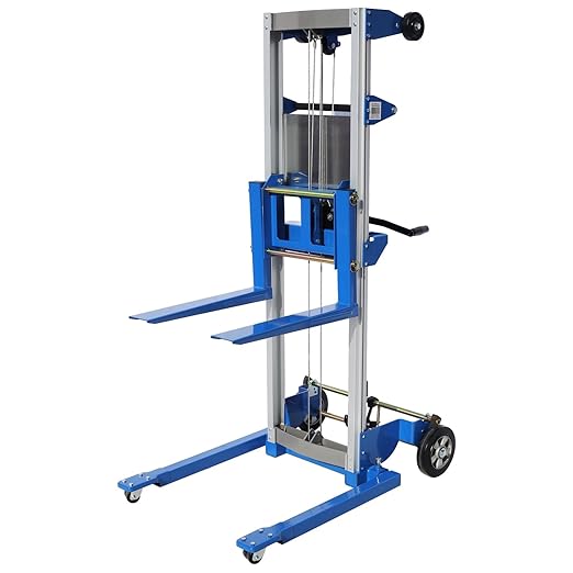 70" 500lbs Material Lift Winch Stacker, Hand Winch Lift Truck with Adjustable Straddle Leg, Manual Material Lifter Pallet Stacker for Contractor, Workshop, Industrial, 42.90" L x 43.30" W