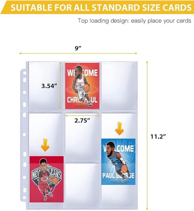 9 Pocket Page Protector, 400 Pack Trading Card Sleeve, Holds 7200 Cards，Baseball Card Sheets for 3 Ring Binder, for Skylanders, MTG, Coupon, Game Cards, Trading Cards, Football Cards
