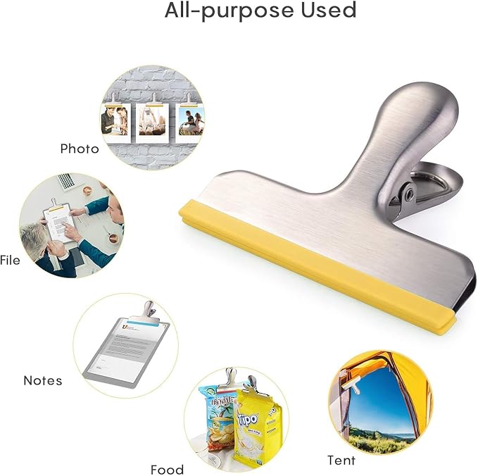 HOUSE AGAIN 8 Pack Stainless Steel Chip Bag Clips Covered with Silicone - NO More Sharp Edges - Color Coded for Food Bags - Air Tight Seal, Heavy Duty for Kitchen and Office, 3 Inches, Colorful