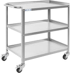 Hally Stainless Steel Utility Cart 3 Tier NSF Commercial Heavy Duty Metal Mobile Food Rolling Cart with Handle and Wheels for Kitchen, Restaurant, Hospital, Laboratory and Home, 31" L x 19" W x 34" H