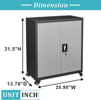 GREATMEET Metal Storage Cabinet with Locking Doors and Wheels,Garage Cabinet with Shelves for Home Office, Gym, School,Black+Grey