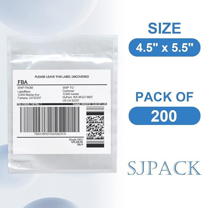 4.5'' x 5.5'' 200 Packs Packing List Envelopes, SJPACK Shipping Label Sleeves, Shipping Label Pouches, Clear Adhesive Top Loading Packing List for Invoice Shipping Label Mailing Bags