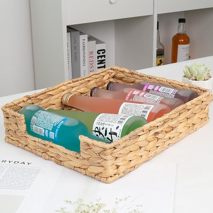 Water Hyacinth Letter Tray, Woven Desk Tray, Wicker Desktop Basket Organizer for Papers, Documents, Magazines, Files