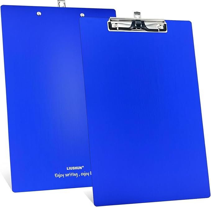 Legal Aluminum Clipboard Metal w/Stainless Hangable Pen Holder Writing Low Profile Large Clip Board 9" x 15.5" Message Tabletop for Lawers Office Business Workshop Factory Supplies (Blue, Legal)