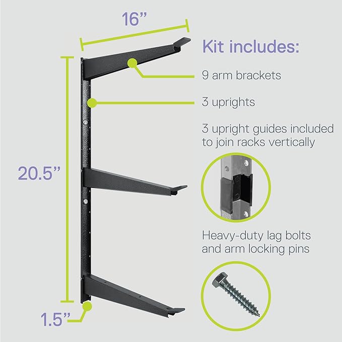 Heavy Duty Lumber Storage Rack by Delta Cycle, Holds Up To 720 lbs - 3-Tier Wide Wood Storage Rack With Fully Adjustable Arms - Steel Construction Storage Solution For Garage, Basement & Pantry