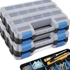 Andalus Tools Organizer Box, Small Parts Storage 34-Compartment Double-Sided Portable Hardware Organizer Removable Plastic Dividers for Screws, Nuts, Bolts, Nails – Blue (2 Pack, 12.5" x 10.5" x 3")