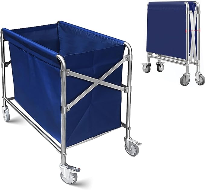 Commercial Laundry Cart 12 Bushel (400L) Collapsible Laundry Baskets with Wheels, Heavy Duty Industrial Rolling Baskets Trucks with Steel Frame and Waterproof Oxford Cloth, for Home Organizer Storage