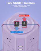 Flat Plug Power Strip Tower with 8 Outlets 4 USB Ports (2 Type C), Surge Protector Power Strip with 6.5 FT Extension Cord, Outlet Extender Charging Station with Multiple Outlets for Home Office Dorm