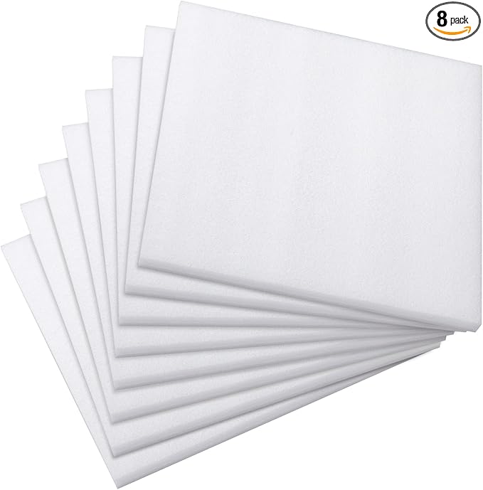 Frienda 8 Pcs Polyethylene Foam Sheet, 12 x 12 x 0.5 Inch Cuttable Packing Foam Pad Cushioning for Tool Box, Cases Craft Shipping Moving and Storage (White)
