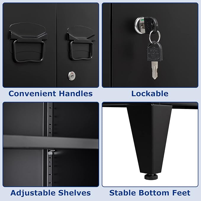 Metal Storage Cabinet with Lock, Locking Cabinets with 2 Doors and Shelves, Lockable Steel Locker Cupboard, Small Sideboard Buffet Cabinet for Home Office