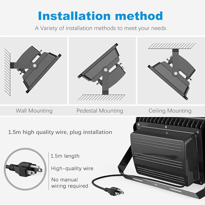 200W LED Flood Lights 6000K Daylight White Lighting Fixtures Super Bright 20000lm Outdoor Security Lights IP66 Waterproof 110-285V Commercial Industrial Lighting Fixtures
