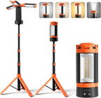 Rechargeable Camping Light with Stand 73" 2500LM 12000mAh, Magnet Work Light Cordless, with 3 Page Head, Hooks & Carrying Bag, Job Site Workshop Outside Orange