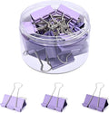 Temiary Aesthetic Binder Clips, 24 Pcs 1.26 Inches Small Metal Binder Clip with Clear Storage Container, Binding Paperwork Clamps for School Teachers Office Supplies (Purple)