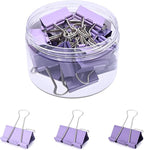 Temiary Aesthetic Binder Clips, 24 Pcs 1.26 Inches Small Metal Binder Clip with Clear Storage Container, Binding Paperwork Clamps for School Teachers Office Supplies (Purple)