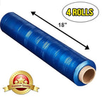 APQ 4 Rolls of Blown Hand Stretch Film 18" x 1500'. Blue Hand Stretch Wrap, 80 Gauge. Tear Resistant Residue Free Film for Moving, Shipping, Wrapping. Industrial Grade Pallet Shrink Wrap Film.