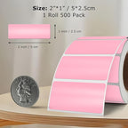 Pink Color Coding Labels 1 × 2 Inches Self-Adhesive Vinyl Rectangle Stickers Waterproof Name Tags Removable Roll for Office School Home 500 PCS