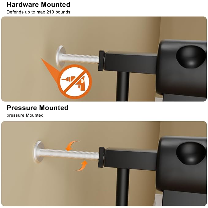 Narrow Baby Gates for Stairs Doorways Auto Close Tension Black Metal Child Pet Safety Gates with Pressure Mount 24-29 Inch Wide