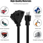 50FT 12/3 Outdoor Extension Cord, Heavy Duty 3-Outlet SJTW Indoor/Outdoor Three-Prong Power-Cord 12-Gauge Grounded 15-Amp 1875 Watts