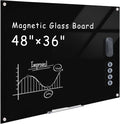 Mifuro Magnetic Glass Whiteboard，48"x36" Wall Mounted Frameless Dry Erase Board for Office, Home & School Black