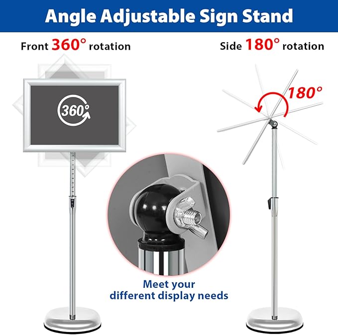 6Packs Floor Standing Sign Holder Stands for Display 11x17Inch Pedestal Poster Sign Stand, Adjustable Sign Holder Stand for Vertical & Horizontal View Sign Display Stand, Silver
