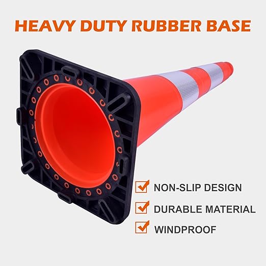28 inch Traffic Safety Cones Orange Road Cones, Construction Cone with Rubber Base & Reflective Collars, Restorable Parking Cones, Heavy Duty Road Cones for Traffic Control & Road Safty(8 Pack）