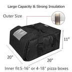 Pizza Bag,Large Thermal Pizza Delivery Bags Insulated Food Delivery Bag Professional Moisture Free Pies Pizza Warmer Carrier Bags Hold Up 5-16" or 4-18" (Black, 20"X20"X11")