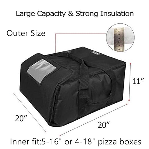 Pizza Bag,Large Thermal Pizza Delivery Bags Insulated Food Delivery Bag Professional Moisture Free Pies Pizza Warmer Carrier Bags Hold Up 5-16" or 4-18" (Black, 20"X20"X11")
