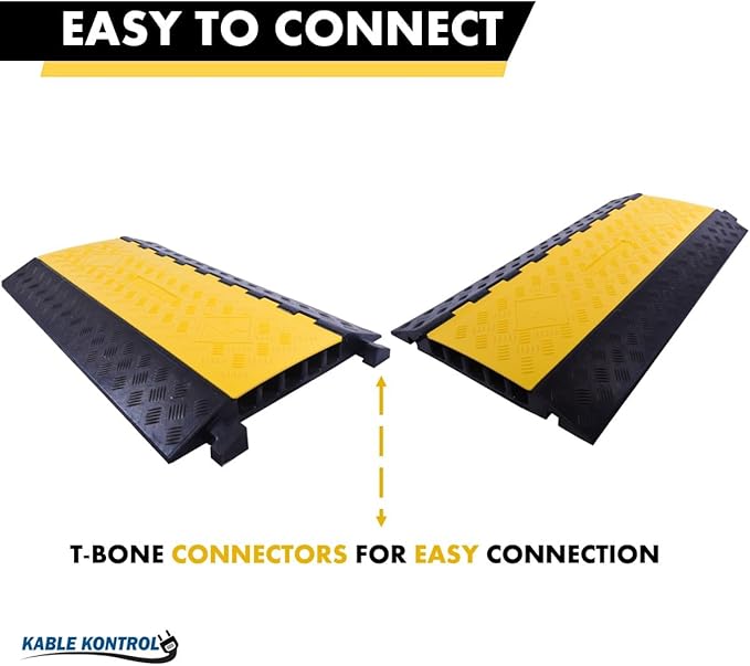 Kable Kontrol Atlas Heavy Duty Cable Protector Ramp - 5 Channel - 1 Pc - 36" Long Black & Yellow - 36,000 Lbs Capacity - Rubber Speed Bump Wire Protector Cord Cover - CP9988