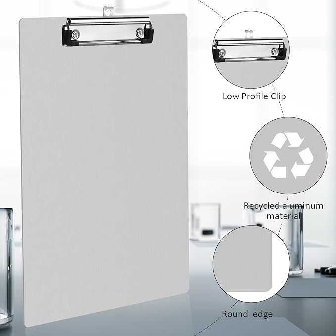 Epakh 2 Pieces Clipboard Bulks Metal Clipboard Aluminum Office Low Profile Clip Standard A4 Letter Size Metal Clip Board, Size 12.5 x 9 Inch