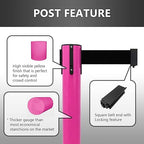 VIP Crowd Control Retractable Belt Stanchion Queue Safety Barrier Set, 36" Ht, 78" Belt (2 M.Pink Posts Pink Belt)