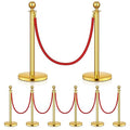 Stanchion Set, Gold Stanchion and Velvet Ropes with 8 Pcs Stainless Steel Posts and 6Pcs Red 5FT Ropes Crowd Control Barrier for Events, Weddings, Theaters, VIP Lines, Queue Management